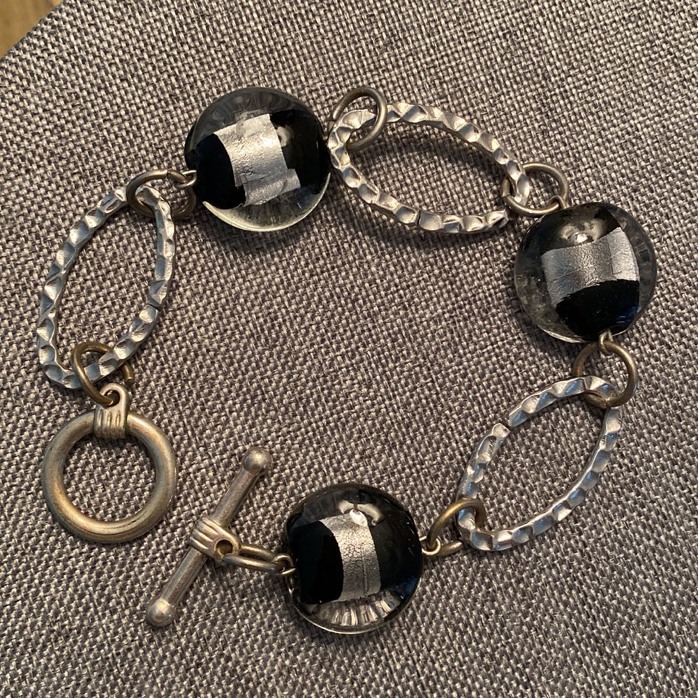 Glass Bead and Silver-tone Bracelet